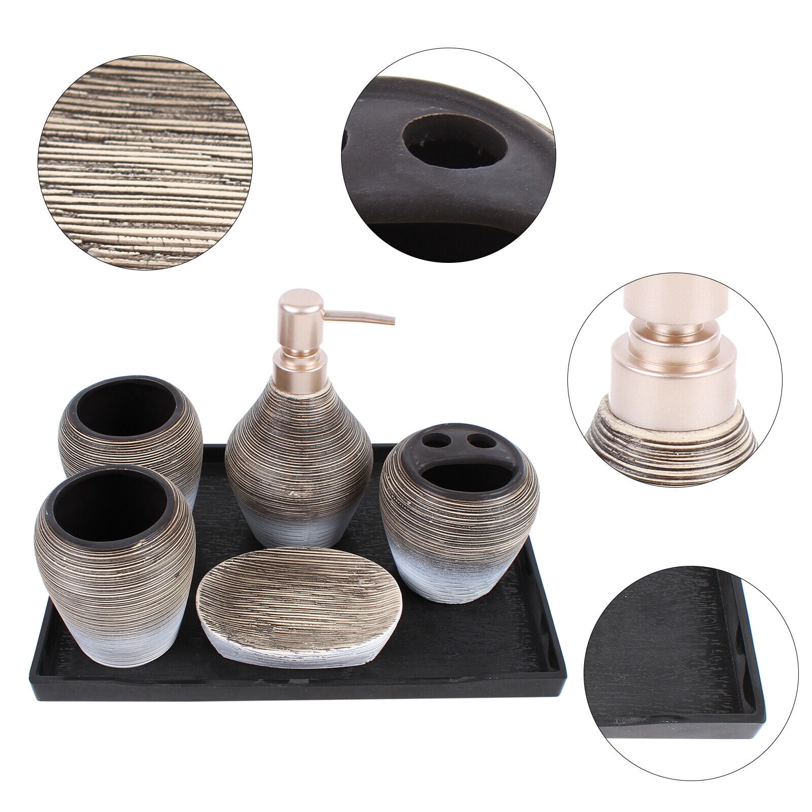 5 PCS Ceramic Bathroom Accessory Set, Retro, Lotion Soap Dispenser Toothbrush Holder Set for Bathroom