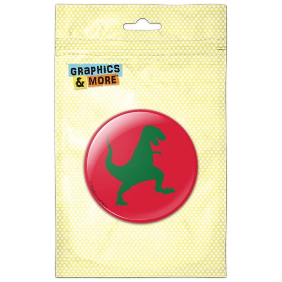 Tyrannosaurus Silhouette Green on Red Pinback Button Pin Badge