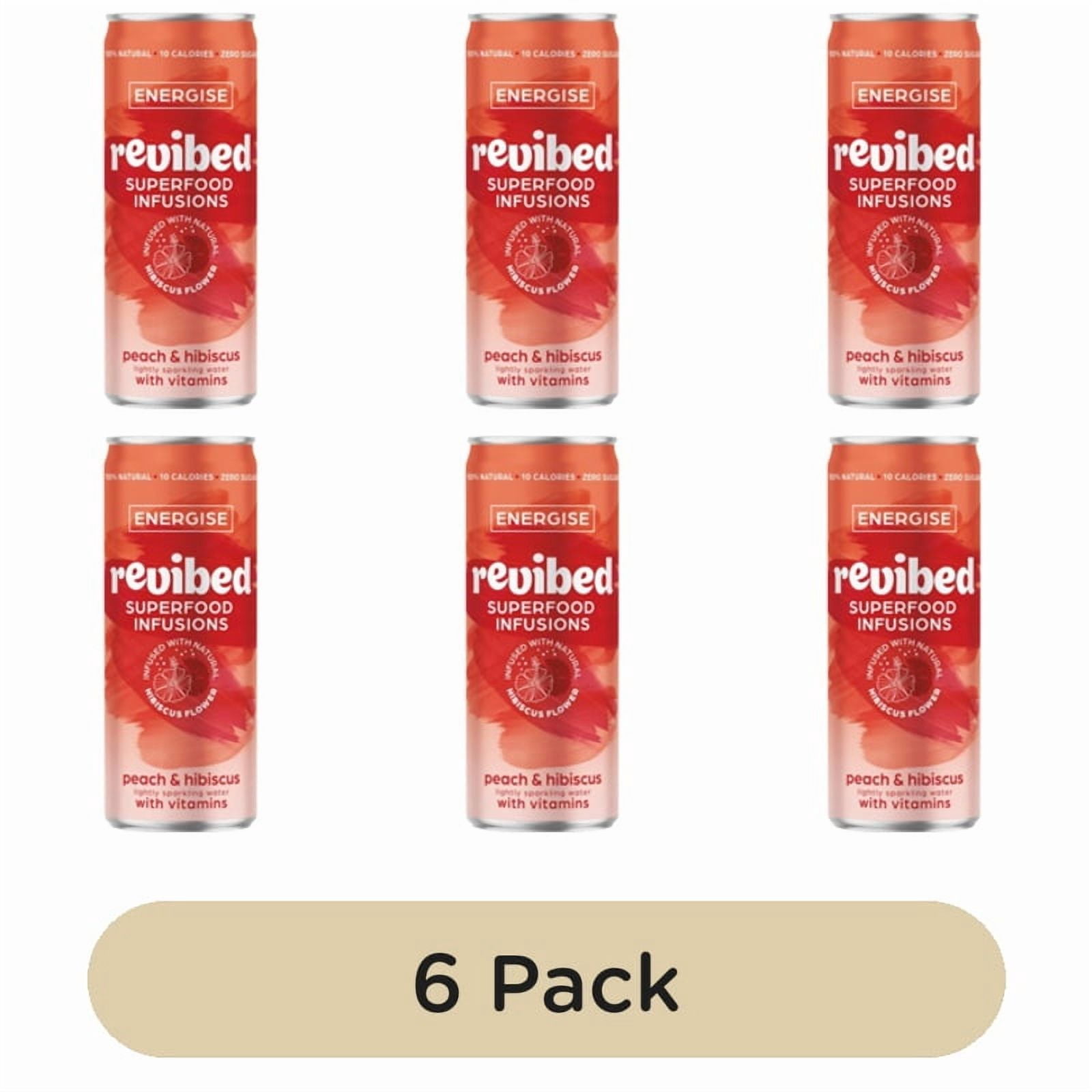 Revibed Energise Peach and Hibiscus Lightly Sparkling Water 250ml, British Import (Pack of 6)