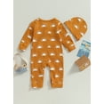 thumbnail image 4 of GXFC Baby Boys Fall Clothes 3M 6M 12M 18M 24M Newborn Boys Long Sleeve Buttons Sun Print One Piece Jumpsuits Bodysuit with Hat Outfits Autumn Clothing for Infant Boys, 4 of 8