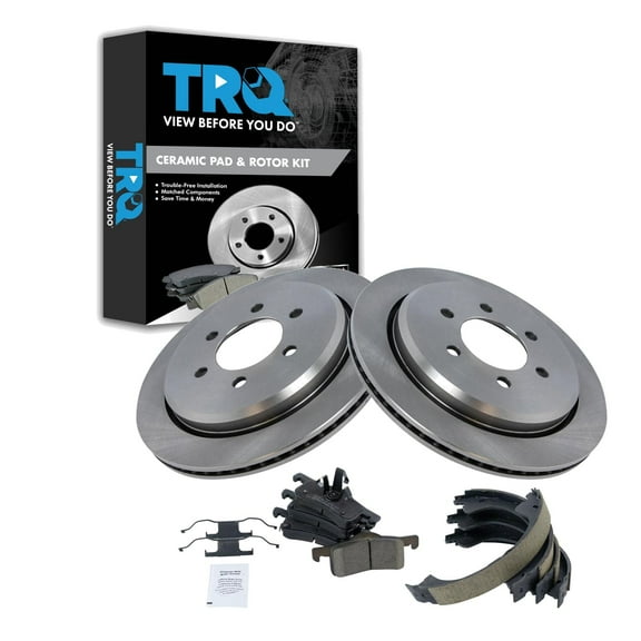 TRQ Rear Brake Pad & Rotor Kit Brake Pads Brake Rotor Parking Brake Shoe Set Ceramic Fits Select 2003-2006 Ford Expedition Lincoln Navigator
