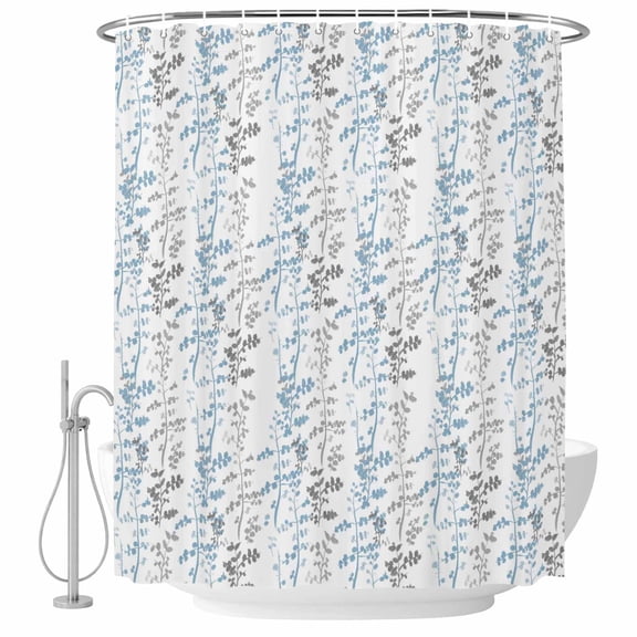 60x72 Inch Shower Curtains for Bathroom, Light Blue Grey Botanical Fabric Bath Curtain Decor, Spring Floral Summer Farmhouse Waterproof Restroom Curtains Shower Set Accessories with 12 Hooks 60 Inch