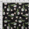 thumbnail image 2 of oneOone Cotton Jersey Black Fabric Leaves & Flower Floral Sewing Material Print Fabric By The Yards 58 Inches Wide, 2 of 4