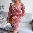 thumbnail image 4 of Gibobby Vestidos de noche cortos Camisas de suéter para mujer Manga larga Ligero Cuello cuadrado Fuera del hombro Vestido de tubo fruncido de color sólido(Rosa,CH), 4 of 5