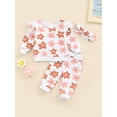 thumbnail image 2 of Franhais 3 Pcs Infant Pants Set,Floral Print Fly Sleeve Pullover + Trousers with Pockets + Headband, 2 of 9