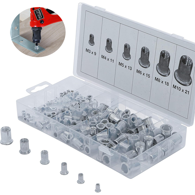 Tuercas remachables de acero inoxidable con inserto roscado de cabeza plana, kit surtido resistente a la corrosión para decoración de muebles automotrices, productos eléctricos e industriales, amplia