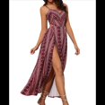 thumbnail image 3 of Vestido de Verano para Mujer, , con Escote en V, Estampado Floral, Estilo Tropical, con Abertura Lateral para Playa Vino Tinto M, 3 of 9