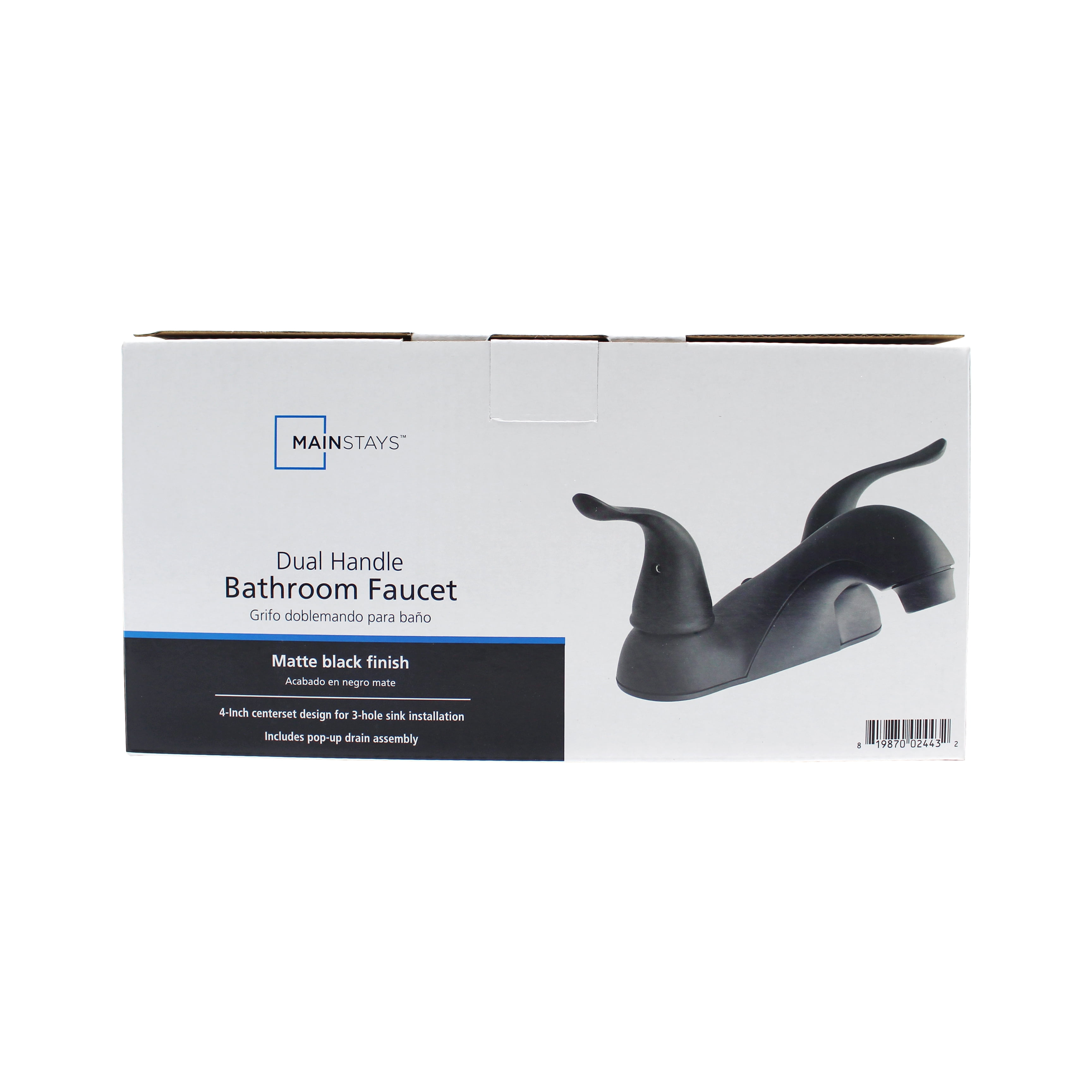 Mainstays 4-inch Centerset Bathroom Faucet with Push Pop-up, Dual Handle, Matte Black