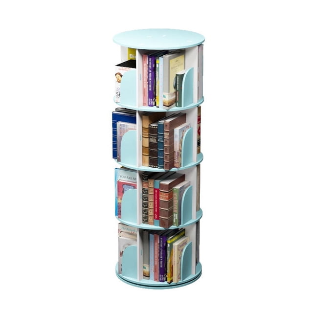 4 Tier Rotating Bookshelf, 360° Solid Wood Rotating Stackable Shelves Bookshelf Organizer for Home, Bedroom, Office