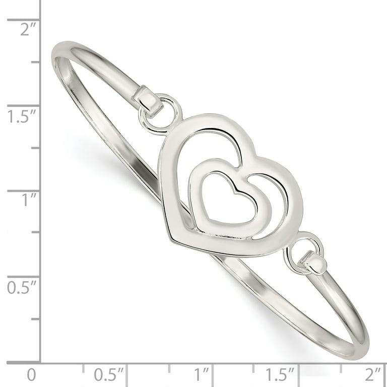 Beautiful Sterling Silver Heart within a Heart Bangle Bracelet