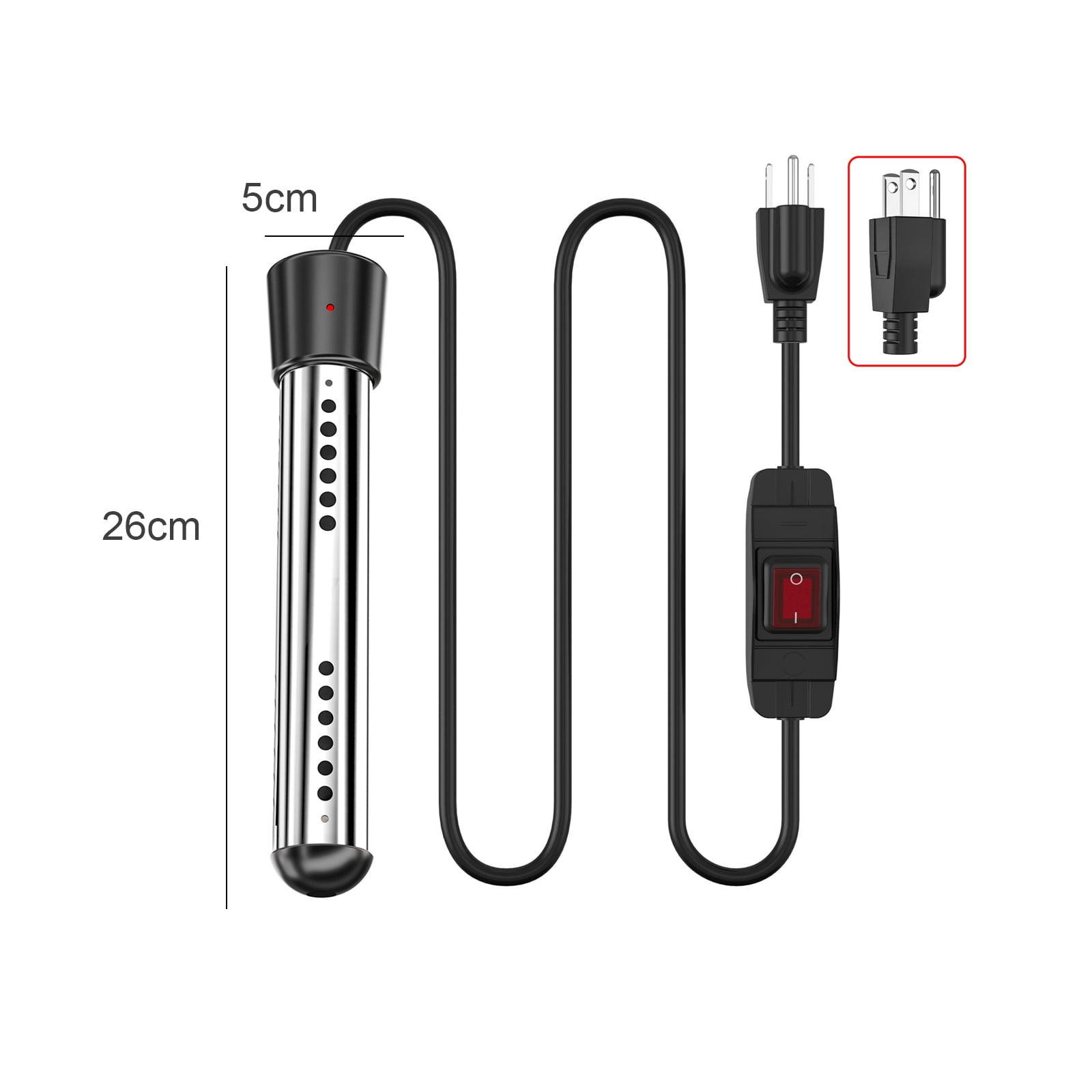 Immersion Water Heater, 1500W Pool Heater with 304 SS Guard, Bathtub with Stainless Steel Guard & Digital LCD Thermometer & Wool Scrubber