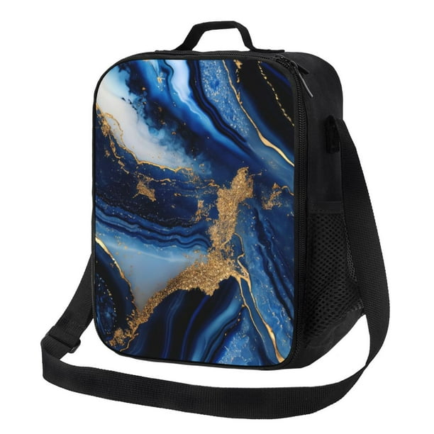 Disketp Navy Blue Marble Bolsa Térmica Estampada para Almuerzo, Lonchera para Hombres y Mujeres Adultos