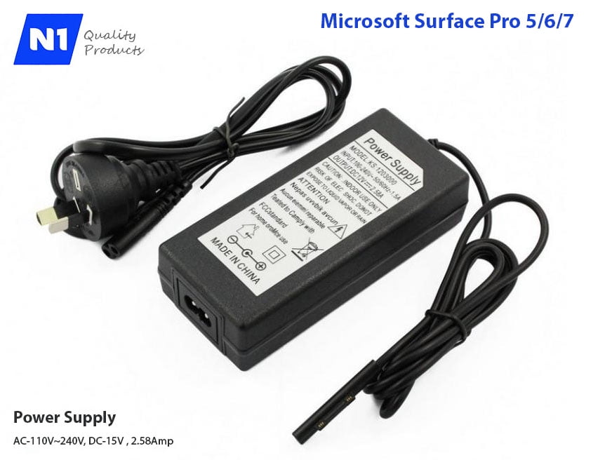 N1 Power Supply AC Charger Adapter 15V 2.58A for Microsoft Surface Pro 5 / Pro 6 / Pro 7  Tablet