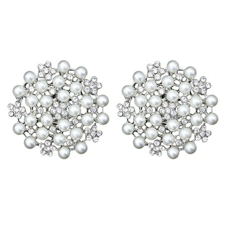 

2PCS Round Pearls Diamante Party Shoe Clips Rhinestones Crystals Wedding Shone Buckles Accessories for Bride Women