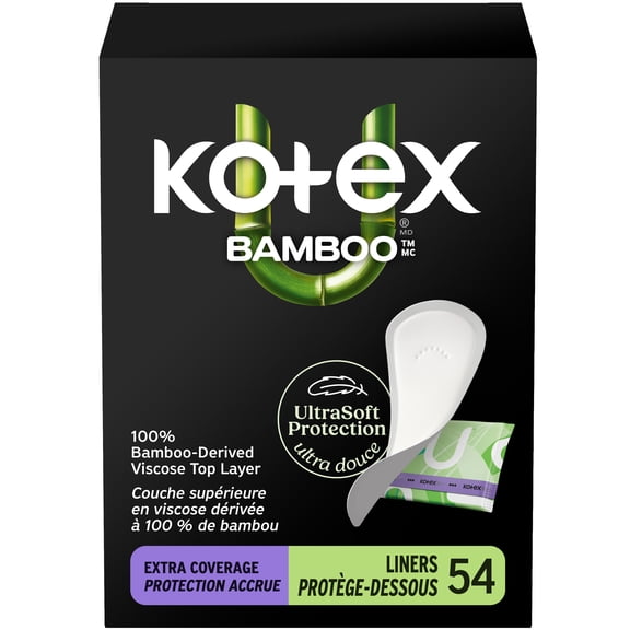 Kotex Bamboo Wrapped Liners, Light Absorbency, Extra Coverage, 54 Count