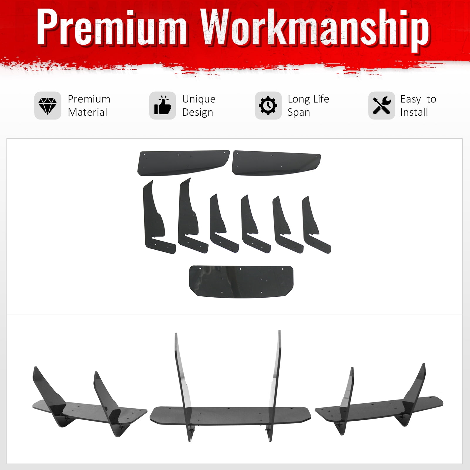 Ikon Motorsports 3PCS Rear Bumper Lip Diffuser Lower Valance Shark Fin For 2020-2025 Tesla Model Y IKON Style Painted Gloss Black ABS Plastic