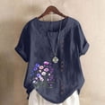 thumbnail image 2 of Fewfanhot Women's Linen Short Sleeve Top, Floral Print Button Round Neck Casual Blouse Loose Fit Bohemian Style T-Shirt for Spring Summer Daily Wear, 2 of 5