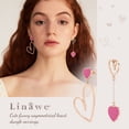 thumbnail image 3 of Linawe Hot Pink Heart Earrings for Women, Rose Gold Dangle Drop Earrings, Titanium Stainless Steel Cute Fun Long Earrings, Asymmetrical Mismatched Big Heart Y2K Preppy Jewelry, 3 of 7