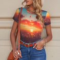 thumbnail image 6 of Honeii Cat Watching City Sunset Print Women's Crew Neck Short Sleeve Bodysuit Fashion T-shirt Tops-X-Large, 6 of 7