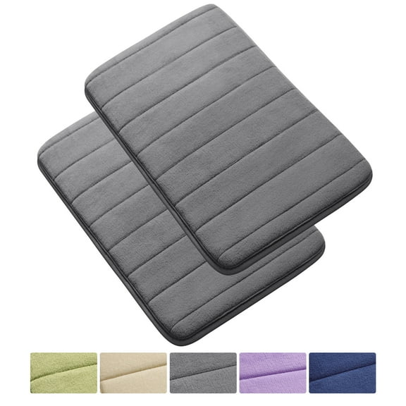 PiccoCasa 2 Pcs Memory Foam Bath Mat Non Skid Absorbent Soft ,17 x 24 inches Gray