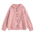 thumbnail image 5 of Vynhevius Women's Hooded Cardigan Sweater Solid Knit Button Down Loose Fit Soft Casual Daily Wear Tops, 5 of 5