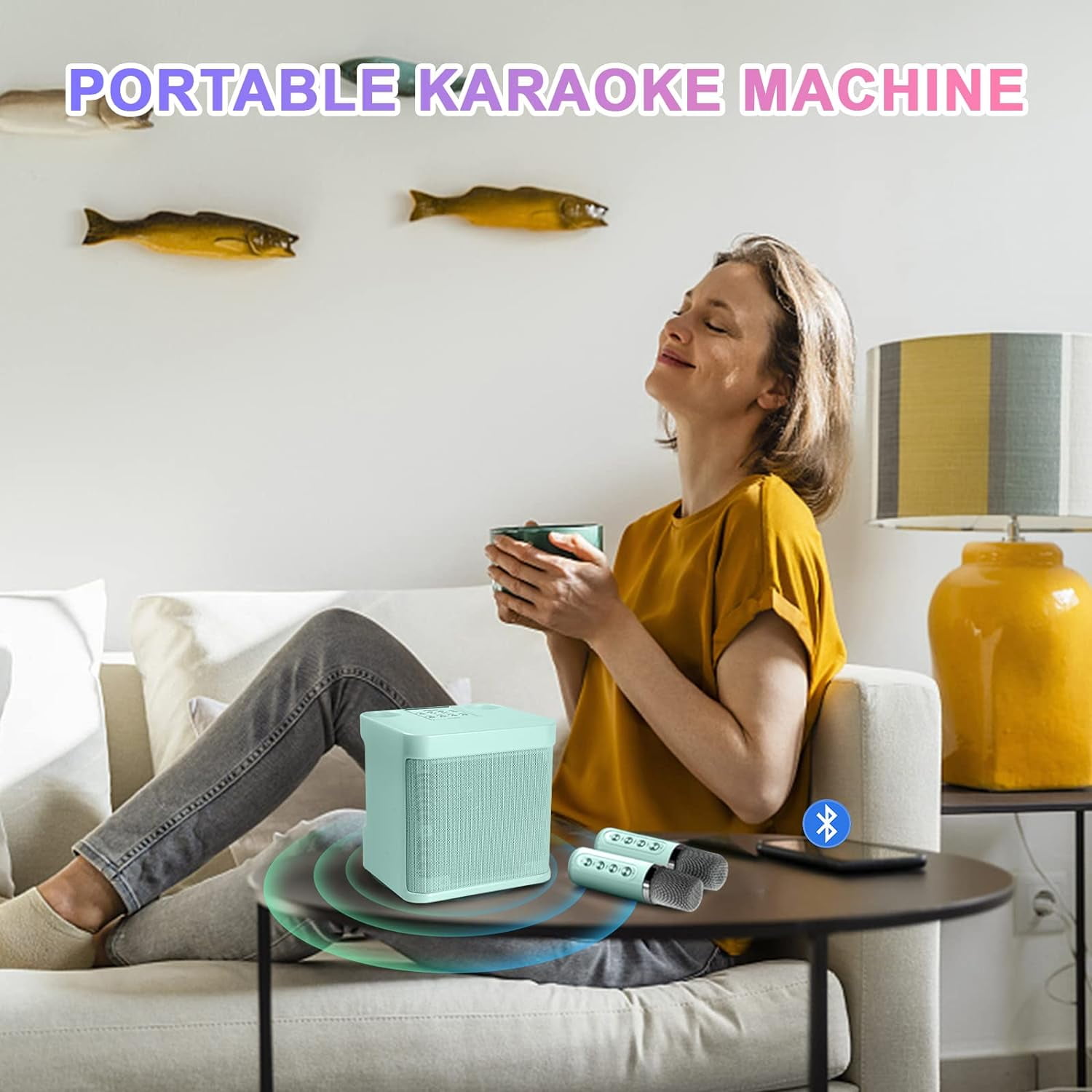 Mini Karaoke Machine, Portable Bluetooth Speaker with 2 Wireless Karaoke Microphones,Singing Machine Karaoke System for Kids Adult for Travel Home Party Birthday Singing