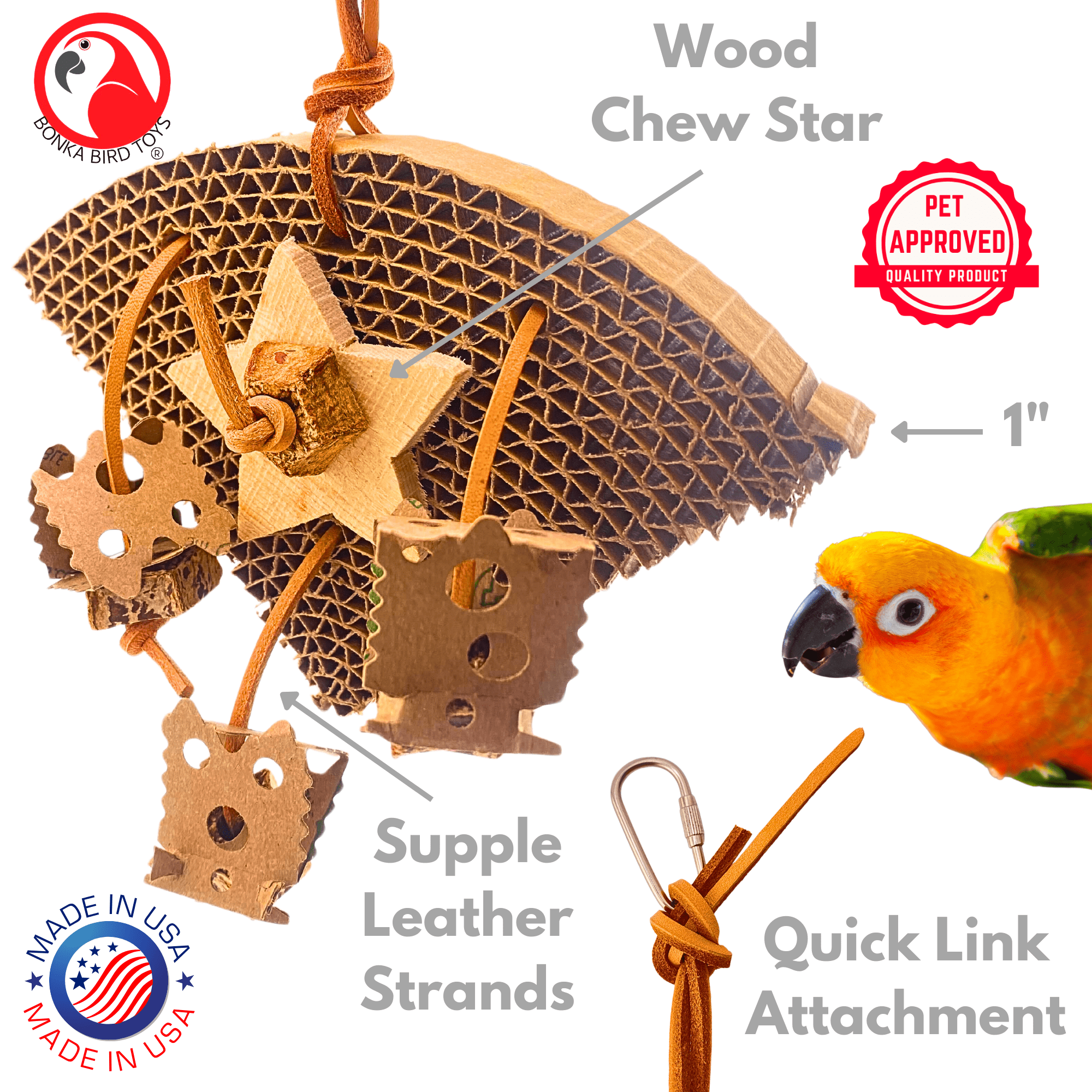 Bonka Bird Toys 1418 Natural Chomp Slice Chew Shred Parrot Cage Toy Conure Pet