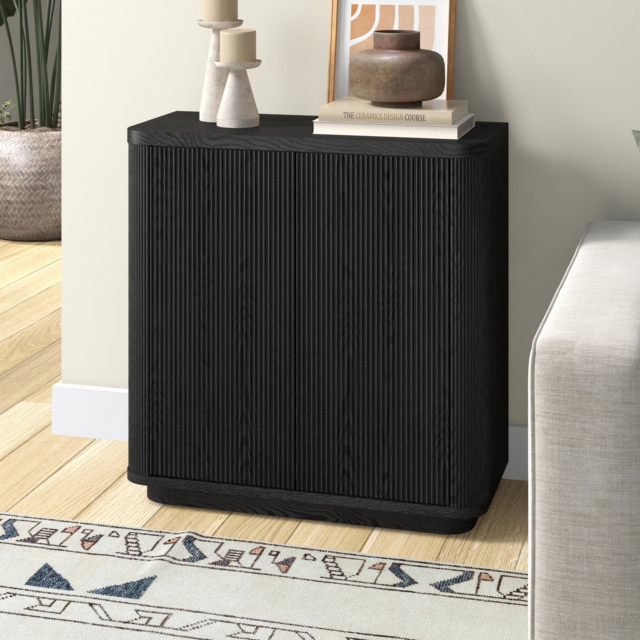 Evelyn&Zoe Modern/Contemporary 32" Wide Black Grain Accent Cabinet