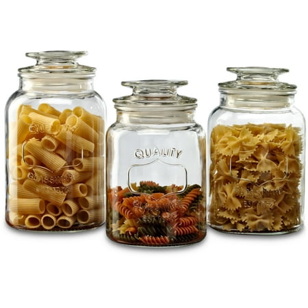 Glass Storage Canister - Set of 3 Yorkshire Circleware Canisters with Glass Lid, 36 oz, 43 oz, 54 oz