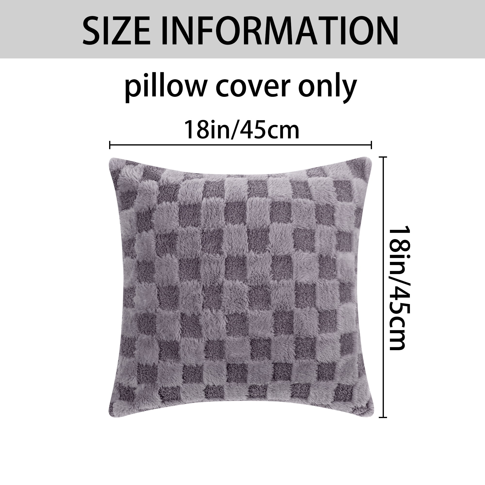 Unique Bargains 2 Faux Fur Soft Plaid Decorative Throw Pillow Covers Square Pillowcase Gray 18" x 18"