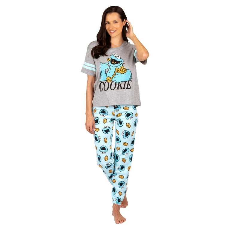 Sesame Street Cookie Monster Womens Pajama 2 Piece Sleepwear Set Cookie Monster Size Small