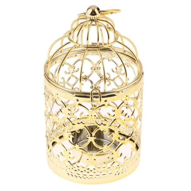 Portavelas decorativo de metal con diseño floral calado para velas pequeñas. Un oro