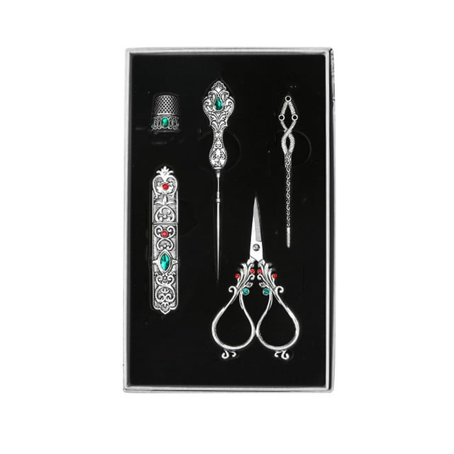 Kit de bordado, tijeras de costura, suministros de costura, juego de bordado portátil, tijeras de sastre, Kit de costura para proyectos de bricolaje, Plata