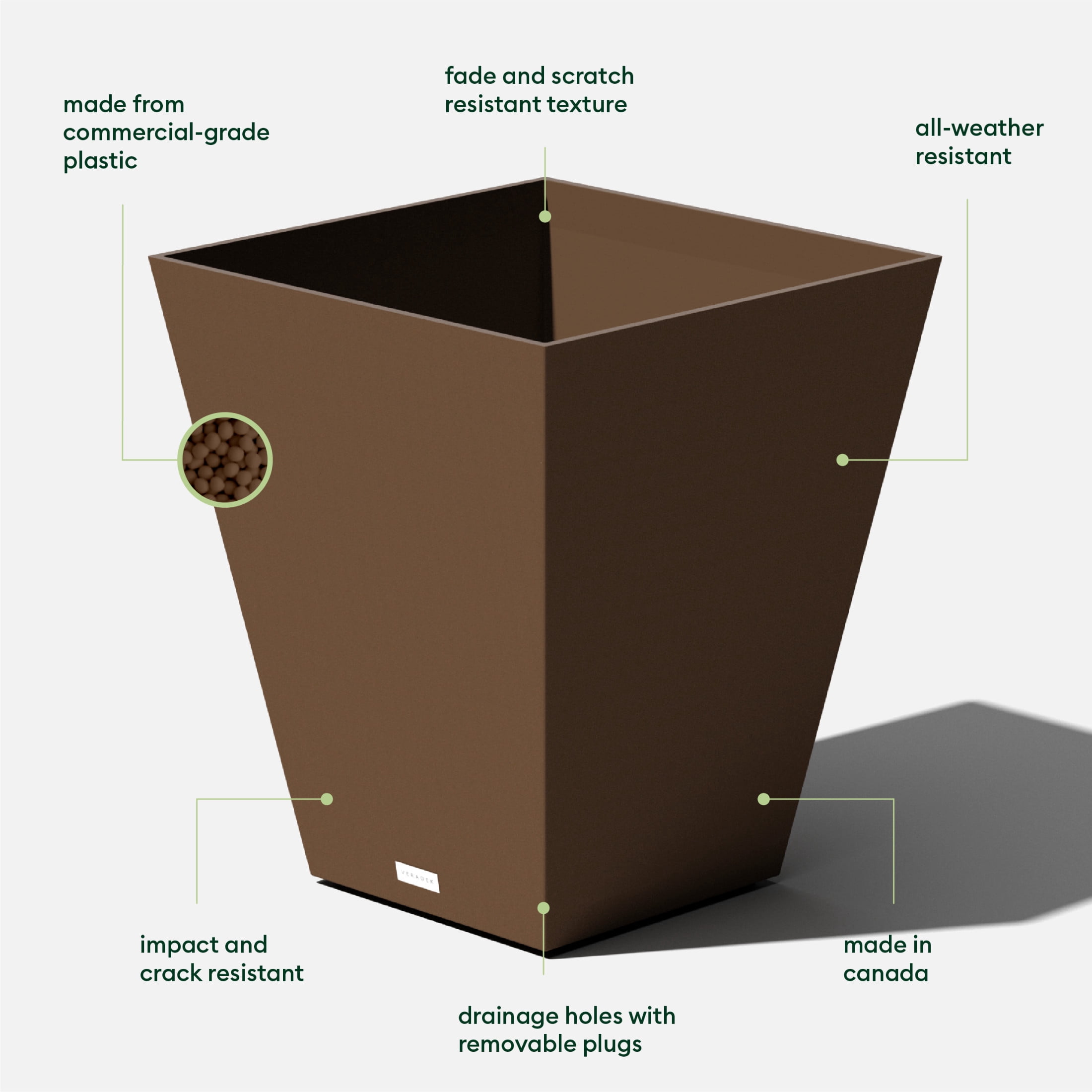 Veradek Pure Series Nobleton 22" Plastic Planter - Espresso