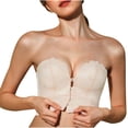 thumbnail image 2 of Strapless Bras for Women Push Up Lace Bustier Corset Front Button Bandeau Non Slip Soft Bra Beige XL, 2 of 7