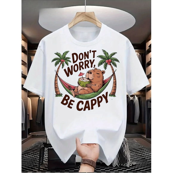 T Shirt Men's Funny "Don't Worry Be Cappy" Capybara Graphic