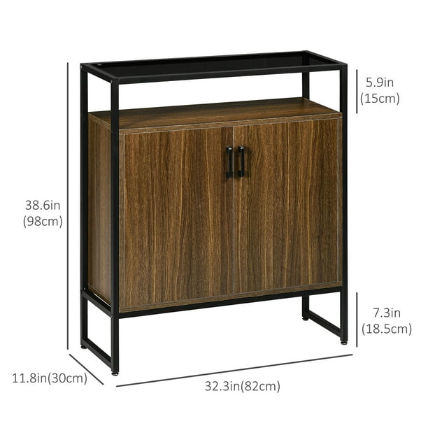 HOMCOM Buffet Cabinet Glass Tabletop Accent Sideboard with