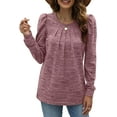 thumbnail image 3 of Crewneck Pleated Sweatshirts for Women Puff Sleeve Tunic Tops S-3XL, 3 of 5