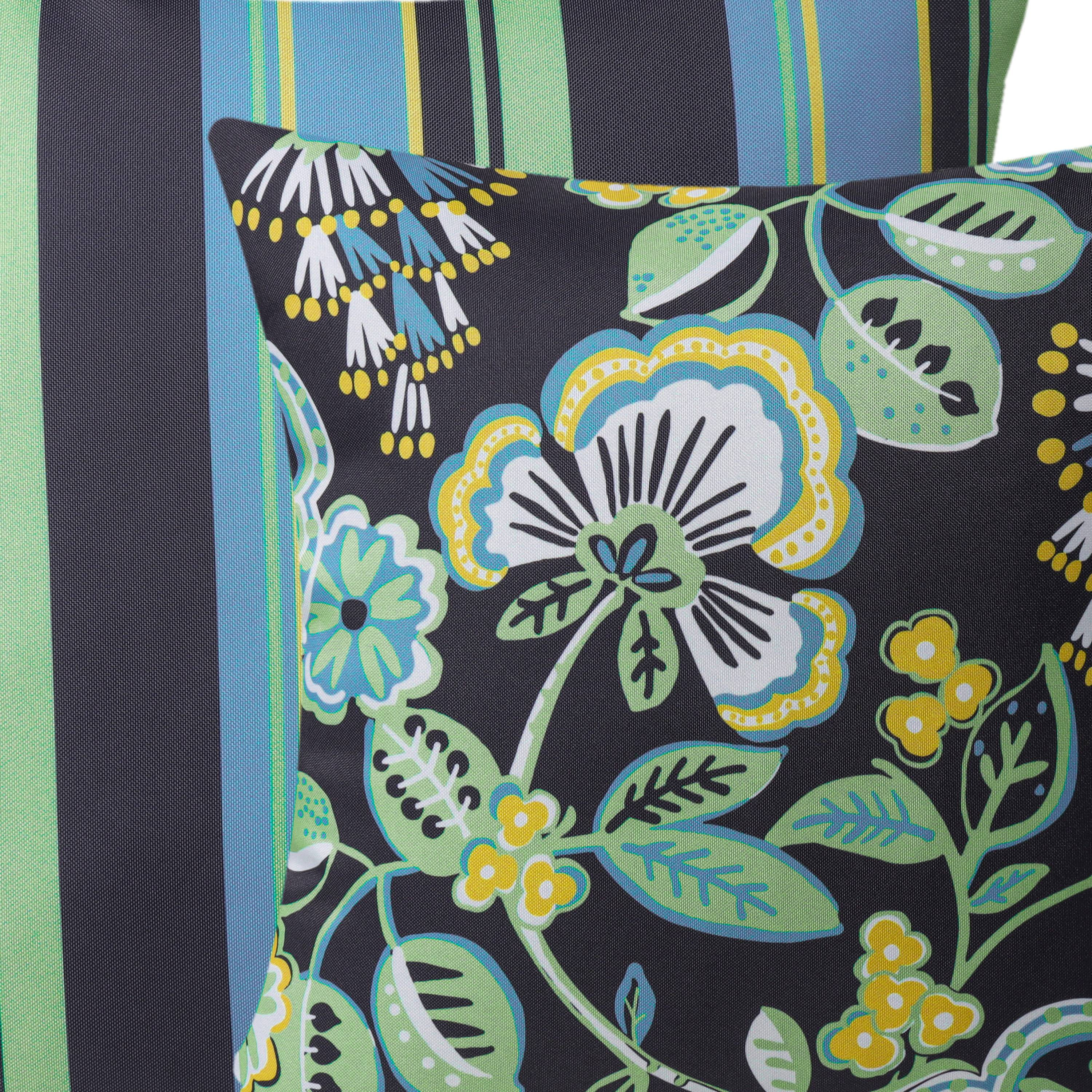 Outdoor Floral Printed Decorative Waterproof Throw Pillow for Patio Garden, Dark Green 12x20 Inch, Pack of 2