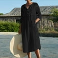 thumbnail image 2 of Women's Linen Dresses Button Down Half Sleeve Cotton Midi Dress Loose Baggy Kaftan Long Dress With Pockets, 2 of 5
