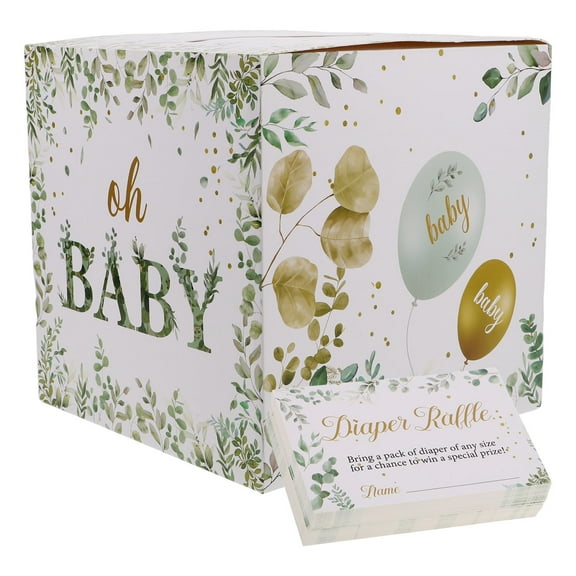 FRCOLOR Greenery Diaper Raffle Tickets With Diaper Raffle Card Sign Box Baby Shower Party Decorations Leaves Insert Invitations Card Party Decorations