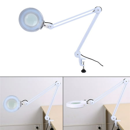 Diopter Magnifying - Magnifying Led Lamp, 5 Diopter Desktop Magnifier Gooseneck Light Lamp With Adjustable Swivel & Swing Arm And Glass Lens And Bench Clamp