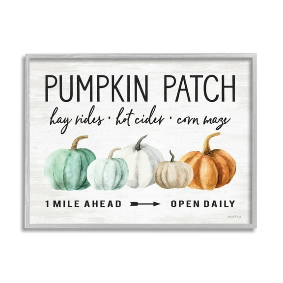 Stupell Industries Pumpkin Patch Farmhouse Sign Autumn Orange Green Gourds, 14 x 11, Design by Lettered and Lined