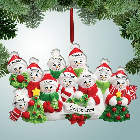 Personalized Festive Snowman Family - 10 Christmas Ornament - Large Families - Grandchildren - Grandkids