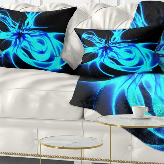 Designart Glowing Blue Symmetrical Flower - Abstract Throw Pillow - 12x20