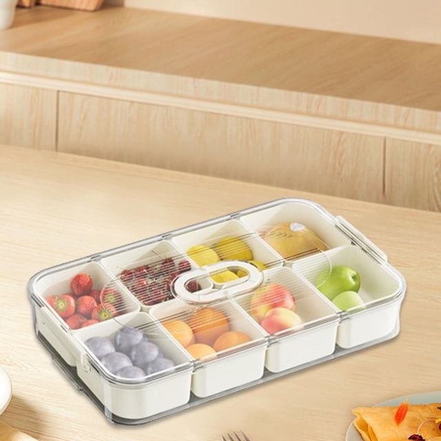 Fridge Organizer Bin Removable Portable Appetizer Platter for Cafes Home Nut White 8 grid