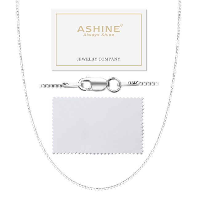 Collar ASHINE de plata esterlina 925 con cadena tipo caja de 50 cm