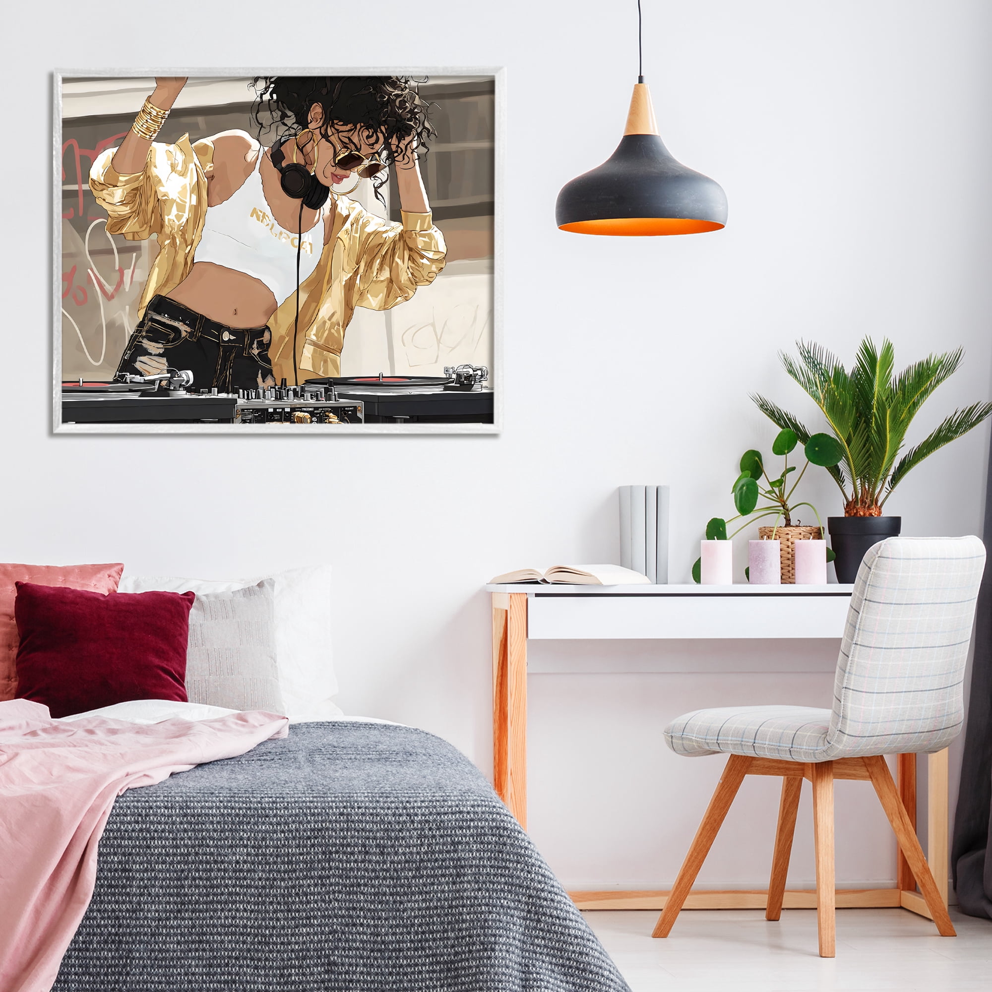 Stupell Industries Gold Accented DJ White Framed Giclee Art, design by Franklyn Gregory