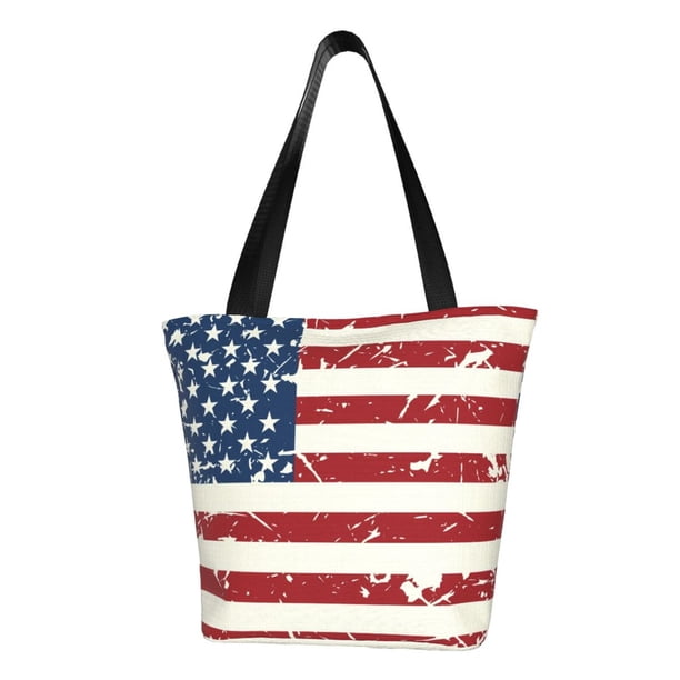 Fotbe Vintage American Flag Bolsa de Playa con Estampado, Bolsa de Hombro, Bolsa de Mano Espaciosa, Bolsa de Viaje Ligera, Bolsa de Compras Versátil