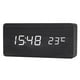 thumbnail image 2 of Reloj despertador digital LED con termómetro de madera, funciona con pilas y configuración USB para dormitorio. Negro, 2 of 9